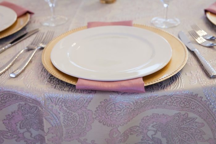 Rose Martinique Reversible Table Linen, Pink Paisley Table Cloth