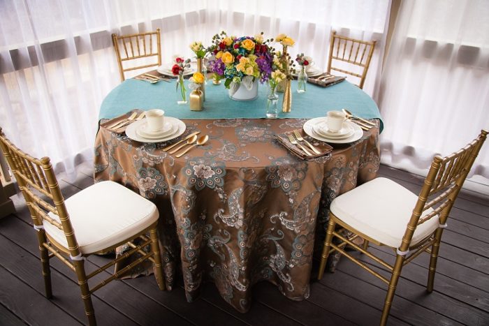 Cappuccino Palazzo Table Linen, Brown and Blue Paisley Table Cloth, Brown Floral Table Cloth