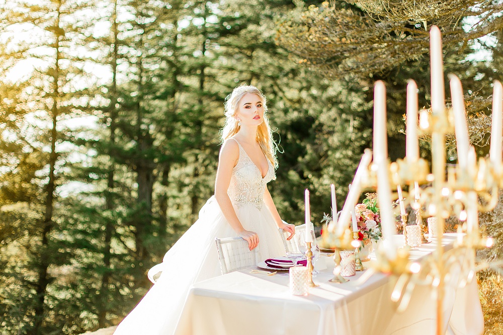 White Lamour Table Linen, Mountain Wedding