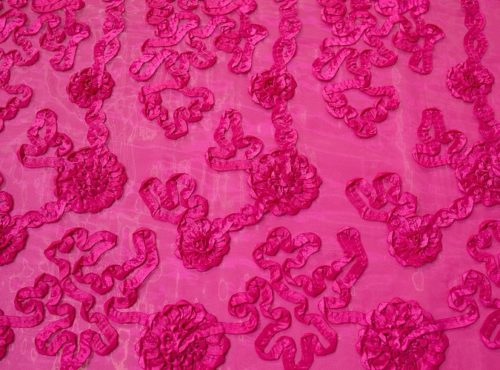 Fuchsia Luxury Organza Table Linen, Pink Floral Table Cloth