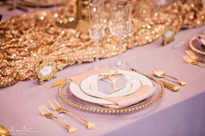 Gold Sequin Table Runner, Gathered Gold Sequin Table Cloth
