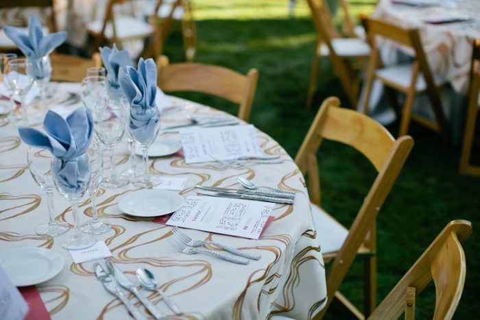 Ivory Streamer Table Cloth, Gold Swirl Table Linen