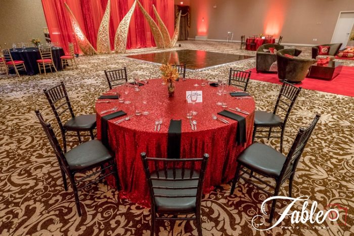 Ruby Sequin Table Linen, Red Sequin Table Cloth