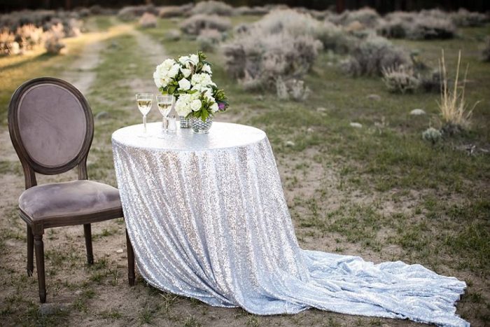 Silver Sequin Table Linen, Silver Blue Sequin Table Cloth