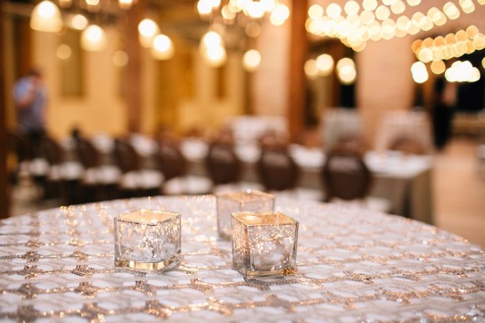 Silver Geometric Sequin Table Linen, Silver and Sheer Sequin Table Cloth