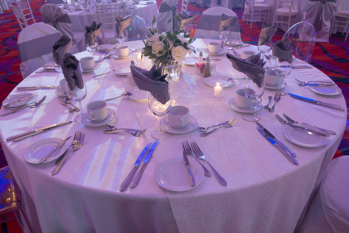 White Sequin Table Linen