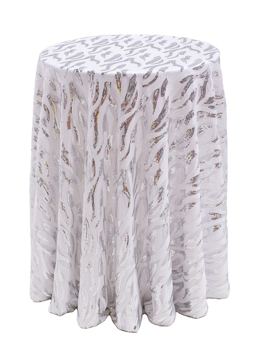 White & Silver Jazz Sequin Table Linen, White Sequin Table Cloth