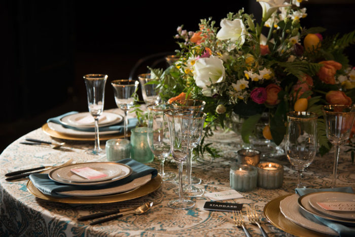 Teal & Gold Martinique Table Linen, Blue Paisley Table Cloth, Blue and Gold Table Cloth