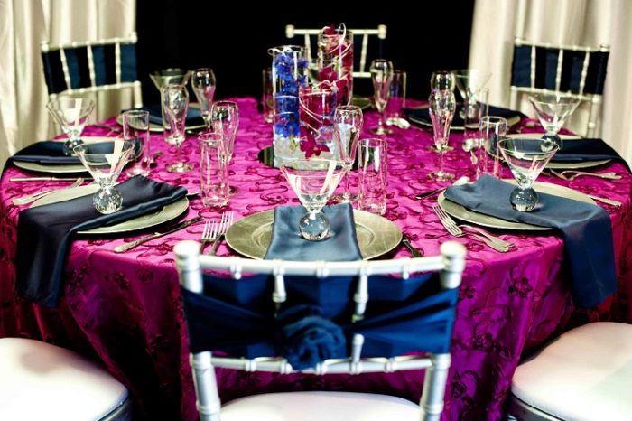 Voilet Ribbon Taffeta Table Linen, Purple Floral Table Cloth
