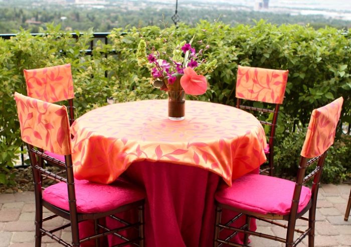 Sunset Table Linen, Pink and Orange Table Cloth, Pink Leaf Table Cloth