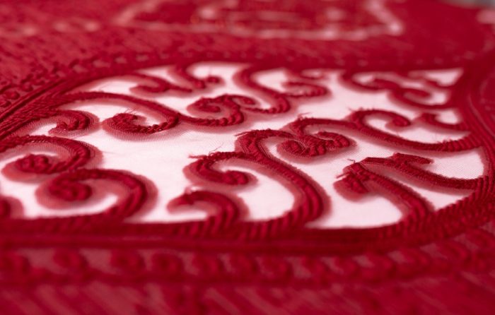 Red Damask Sheer Close Up